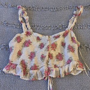 Promesa Floral Smocked Crop Top with Ruffle Hem